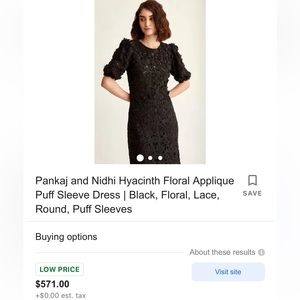 Anthropologie Pankaj & Nidhi Hyacinth Floral Applique Puff Sleeve Dress